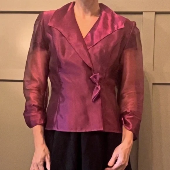 Alex Evenings Fuchsia Formal Evening Blazer Jacket Metallic Sheer Size Small - Picture 1 of 11